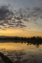 Fototapeta na wymiar began to prepare farming plots for the beautiful sky when the sun began to set the horizon.