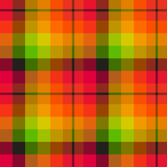 Seamless pattern in great festive bright pink, red, yellow, green, orange and black  colors for plaid, fabric, textile, clothes, tablecloth and other things. Vector image.
