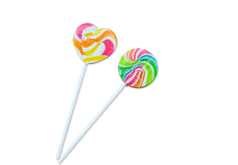 Rainbow color lollipops on white background, copy space,Lollipop, Rainbow, Candy, Circle, White Background