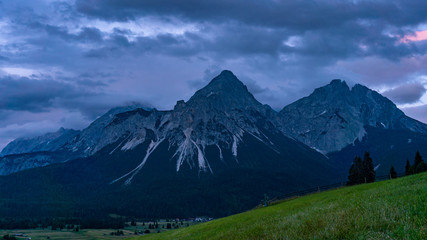 Fototapeta premium Traditional mountain fire and solstice fire near Ehrwald at the Tiroler Zugspitz Arena