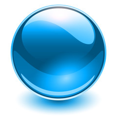 Glass sphere blue, vector shiny ball.