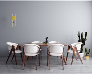 Poster, wall mock up in light grey dining room interior, 3d rendering