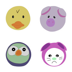 Chick pig bird rabbit vector icon cute cartoon animal happy face