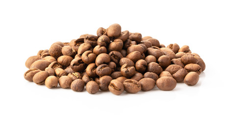 soft roasted coffee beans isolated on a white background