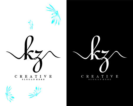 kz, zk initial handwriting logo template design vector