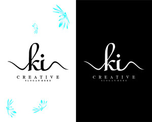 ki, ik initial handwriting logo template design vector