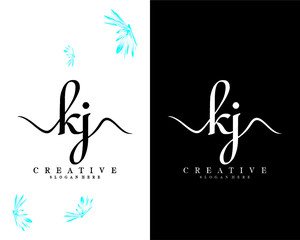 kj, jk initial handwriting logo template design vector