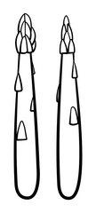 Cartoon style asparagus in black lines on white background