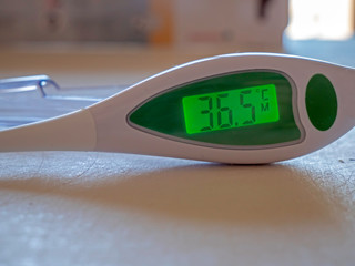 Close up of a Clinical thermometer purchased from a pharmacy to test body temperature orally...