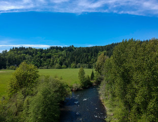 Fabulous aerial photography of Flaming Geyser State Park on a partly cloudy summer day in Auburn Washington State