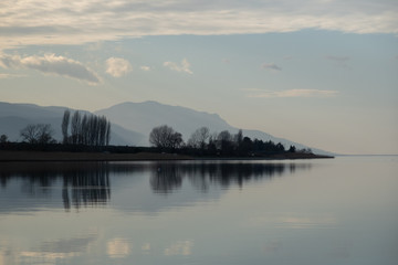 evening reflected on Lake Iznik, Turkey