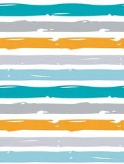 Tapeten Horizontale Streifen Einfaches abstraktes geometrisches nahtloses Vektormuster. Blaue, graue und gelbe Streifen isoliert auf weißem Hintergrund. Lustiger gestreifter Vektordruck ideal für Stoff, Textil, Geschenkpapier.