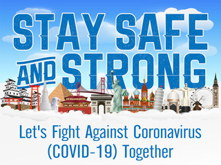 stay safe and strong fight coronavirus together - obrazy, fototapety, plakaty