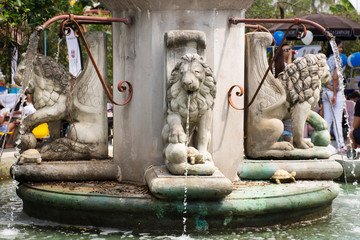 Sculpture Lion stone fountain Roman style in garden at outdoor in street art craft market