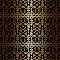Art deco seamless pattern in gold color on an isolated black background or gold exclusive background. EPS 10 vector.