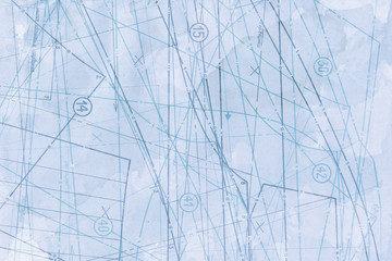 Vintage and old looking fabric blueprint background. Tea and coffee splashes on retro texture. Grunge paper with drawing. Dirty fashion scheme.