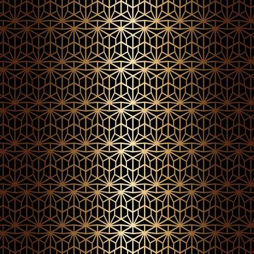 Art Deco Seamless Pattern In Gold Color On An Isolated Black Background Or Gold Exclusive Background. EPS 10 Vector.