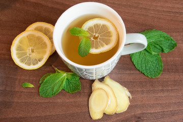 Top view of lemon mint tea
