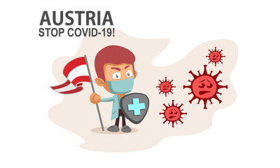 Person holding nation flag and shield fighting coronavirus pandemic or coronavirus outbreake 2019 COVID-19. Vector illustration against corona covid-19 virus. Scalable and editable vector.