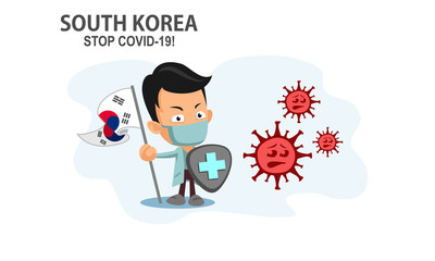 Person holding nation flag and shield fighting coronavirus pandemic or coronavirus outbreake 2019 COVID-19. Vector illustration against corona covid-19 virus. Scalable and editable vector.