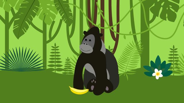 Cartoon gorilla flat animation 