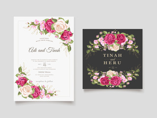 wedding invitation watercolor floral and leaves card template