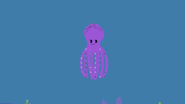 Cartoon octopus flat animation video