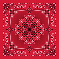 Vector ornament Bandana Print. Traditional ornamental ethnic pattern with paisley and flowers. Silk neck scarf or kerchief square pattern design style, best motive for print on fabric or papper. - 331892103