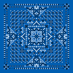 Vector ornament Bandana Print. Traditional ornamental ethnic pattern with paisley and flowers. Silk neck scarf or kerchief square pattern design style, best motive for print on fabric or papper. - 331892183