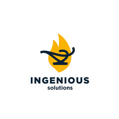 Magic Lamp Original Memorable Minimal Graphic Symbol For Your Business. Attractive Unique Graphic Mark Representing a Concept of Fulfilled Wishes, Ingenious Solutions etc. Vector Illustration.