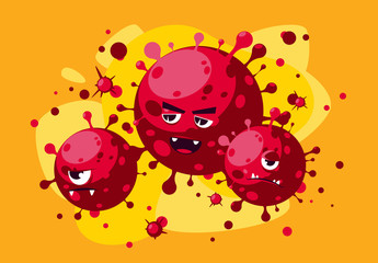 Vector illustration of cartoon monsters viruses in red