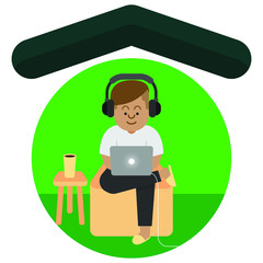 flat icon work from home. work at home. listening music and working at home. icon