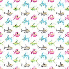  Colourful Fish Whale Shark Cartoon Illustration Seamless Pattern