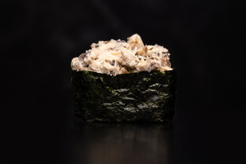 japanese sushi food. Sushi rolls isolated on black background