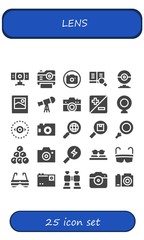 Modern Simple Set of lens Vector filled Icons