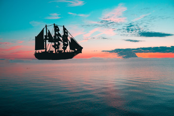 Silhouette of sailing ship