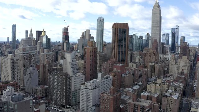 4K Aerial Footage, New York City skyline with urban skyscrapers at daytime.