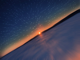 Starry sky over frozen river