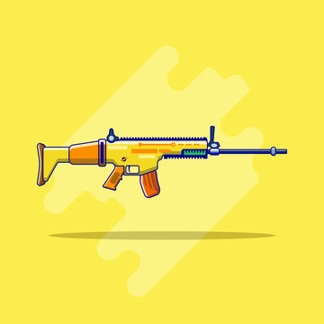 FN SCAR Weapon Icon Design Illustrations Cartoon Style Suitable eb Landing Page, Banner, Flyer, Sticker, Wallpaper, Background