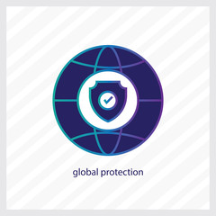 network security icon with shield and globe 