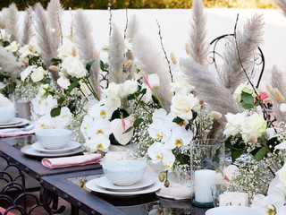Amazing wedding decorations - table decoration -  with flowers: roses, orchids