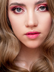 Fototapeta na wymiar Beautiful young blonde girl in monochrome makeup.