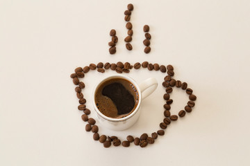 A cup of coffee bean concept on the white background.