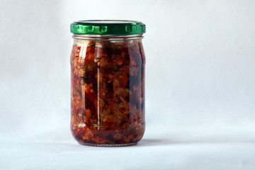 isolated atchar in a bottle on a white background