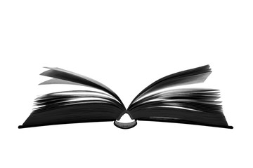 Silhouette of an open book on a white background