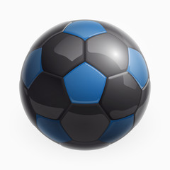 Fototapeta premium Football championship Design banner. Illustration banner with logo Realistic blue glossy soccer ball Isolated on background. blue classic leather football ball