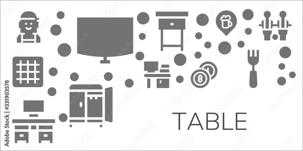 Sticker Modern Simple Set of table Vector filled Icons