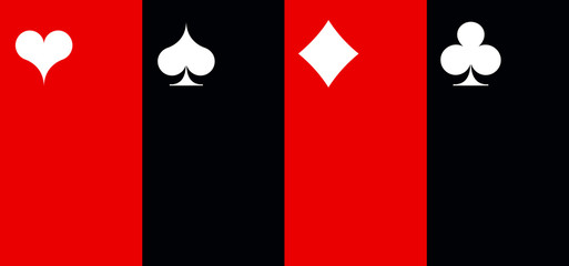 Set shape diamonds, clovers, hearts and spades Four Playing card suits icons template black and red color. High quality outline Playing card suit symbol shape pictogram for web design or mobile app