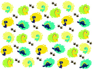 Fototapeta premium Dinosaurs. Flat vector pattern with cartoon dinosaurs on a white background.