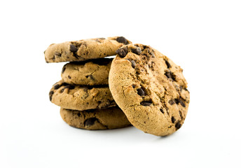 Cookies with chocolate on white background